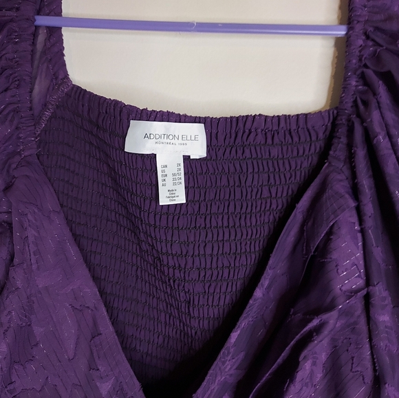 Addition Elle Purple Floral Balloon Sleeve Dress - Picture 4 of 13